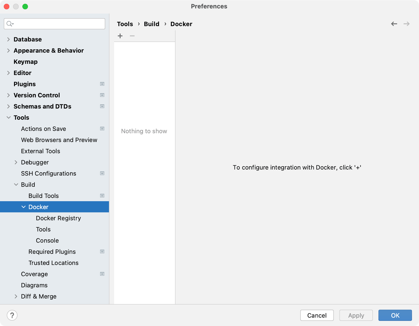 The Docker connection settings