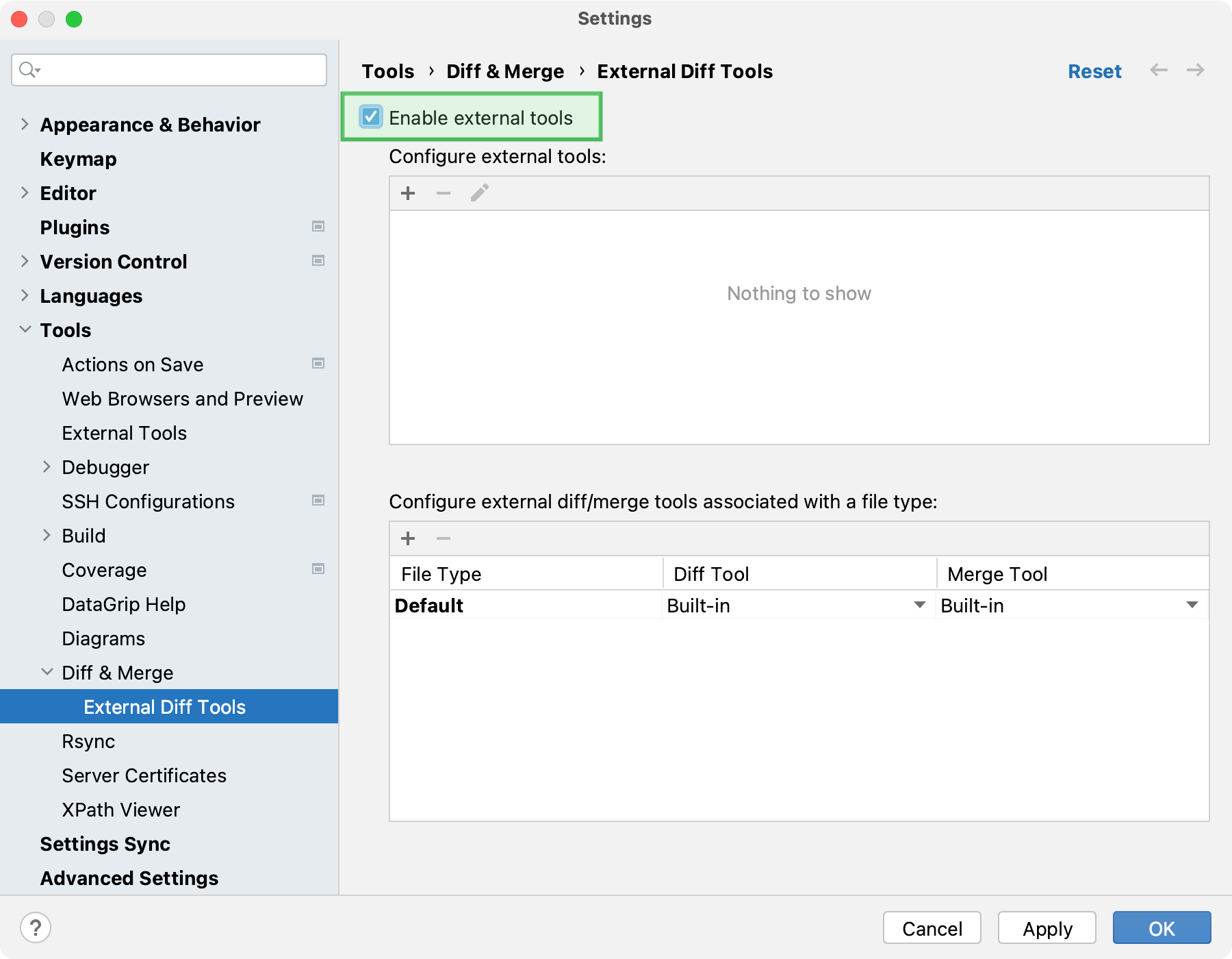 Enable external diff tools