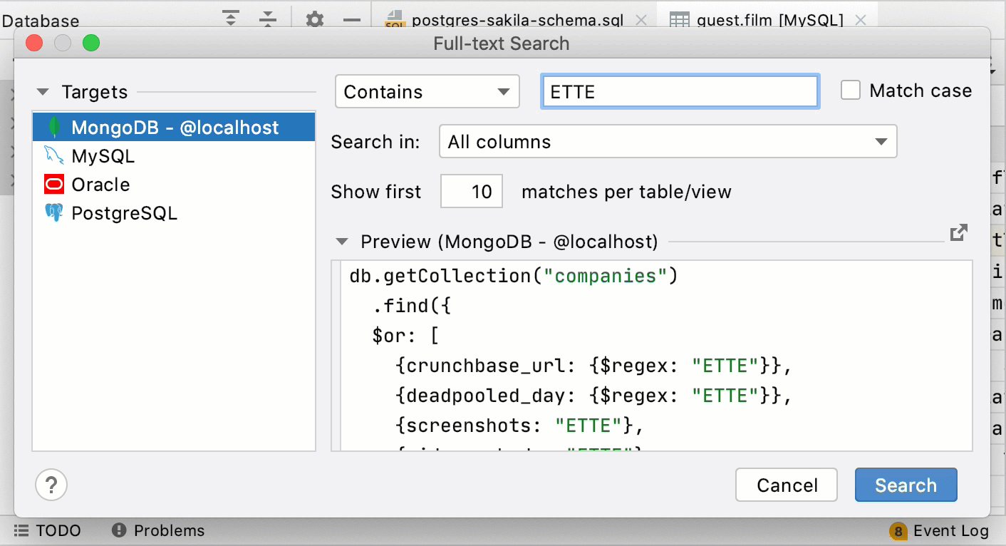 Search for data in databases