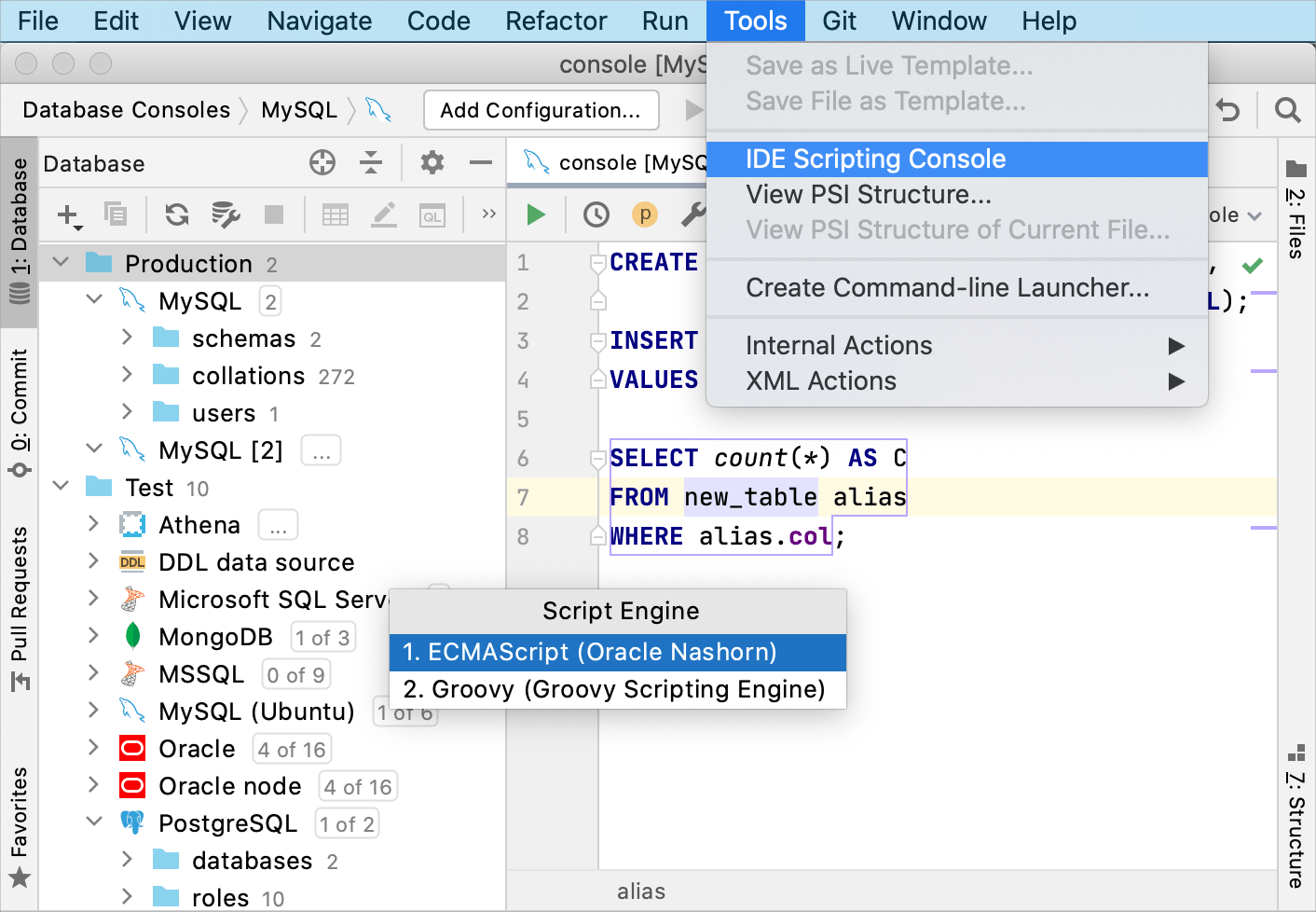 the IDE Scripting Console