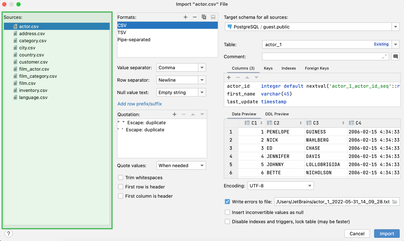 Import multiple CSV files into a database