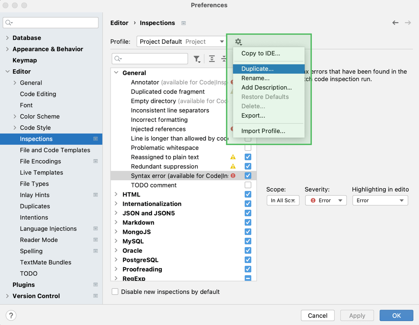 Duplicating a profile