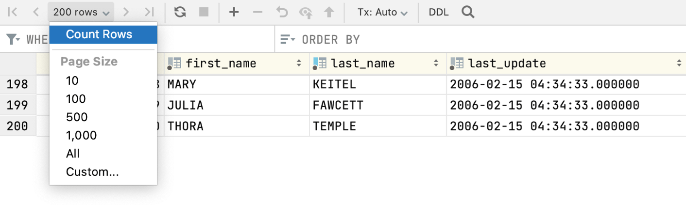 Change a number of rows in the result set