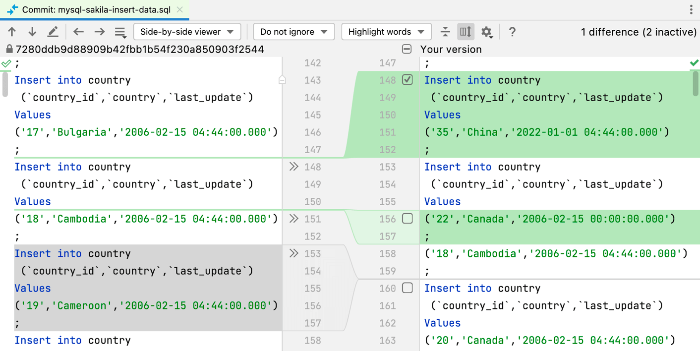 Partial commit dialog