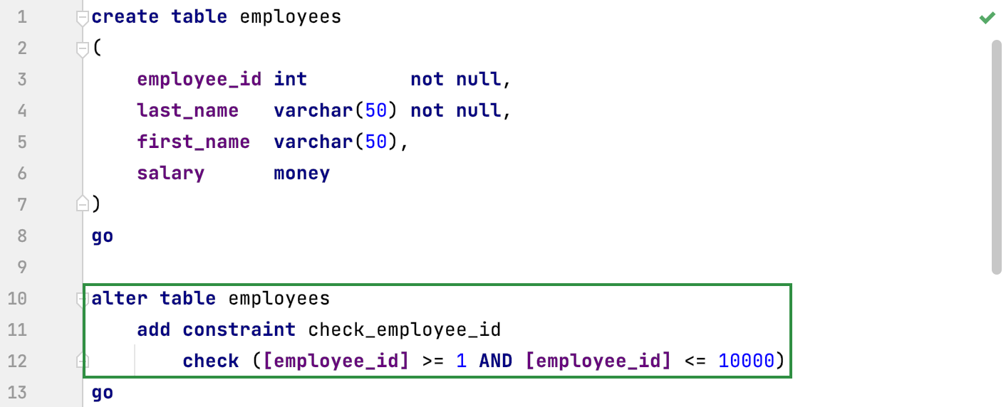 Place constraints inside table