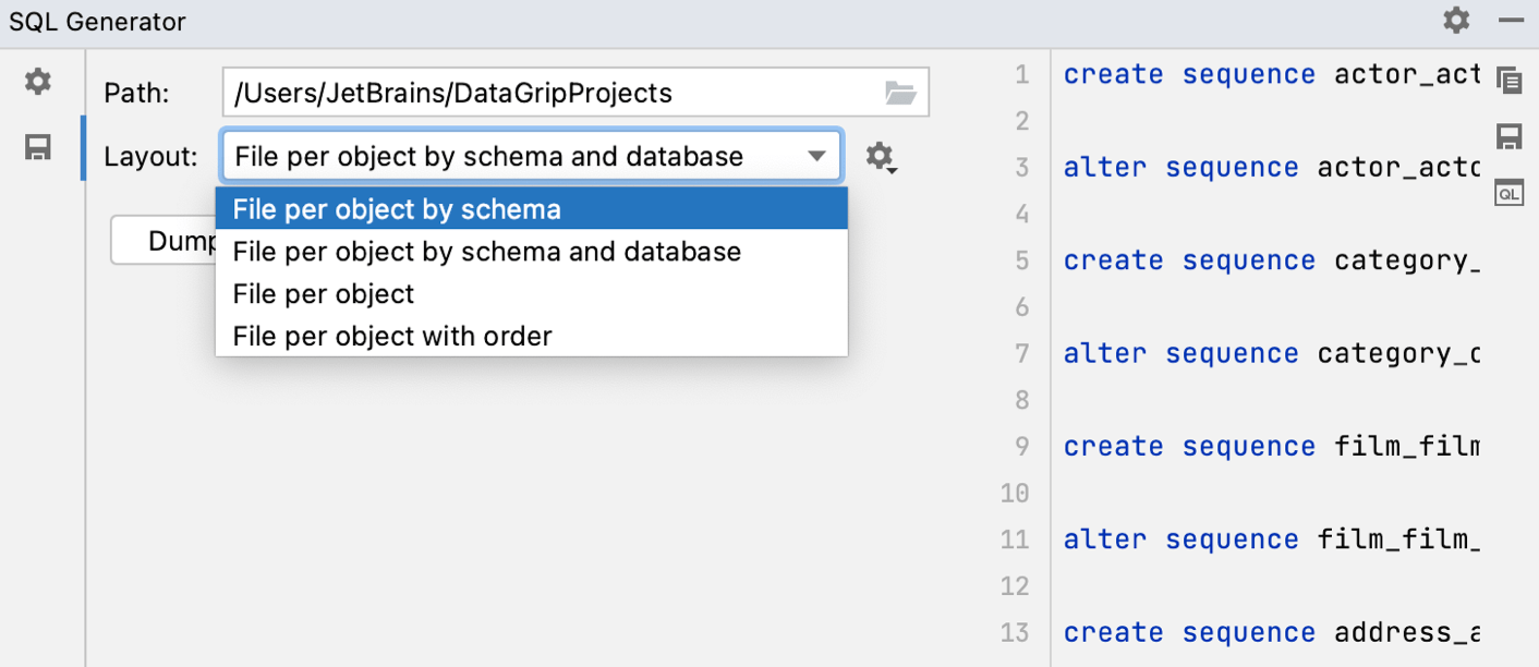 Change output settings of the SQL Generator