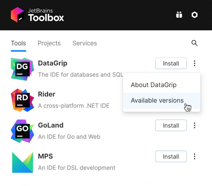 DataGrip in the Toolbox app