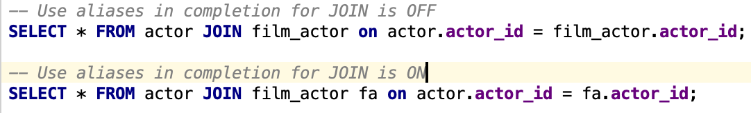 Use aliases in completion for JOIN
