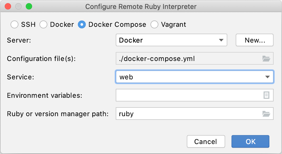 Configure remote Ruby interpreter: Docker Compose