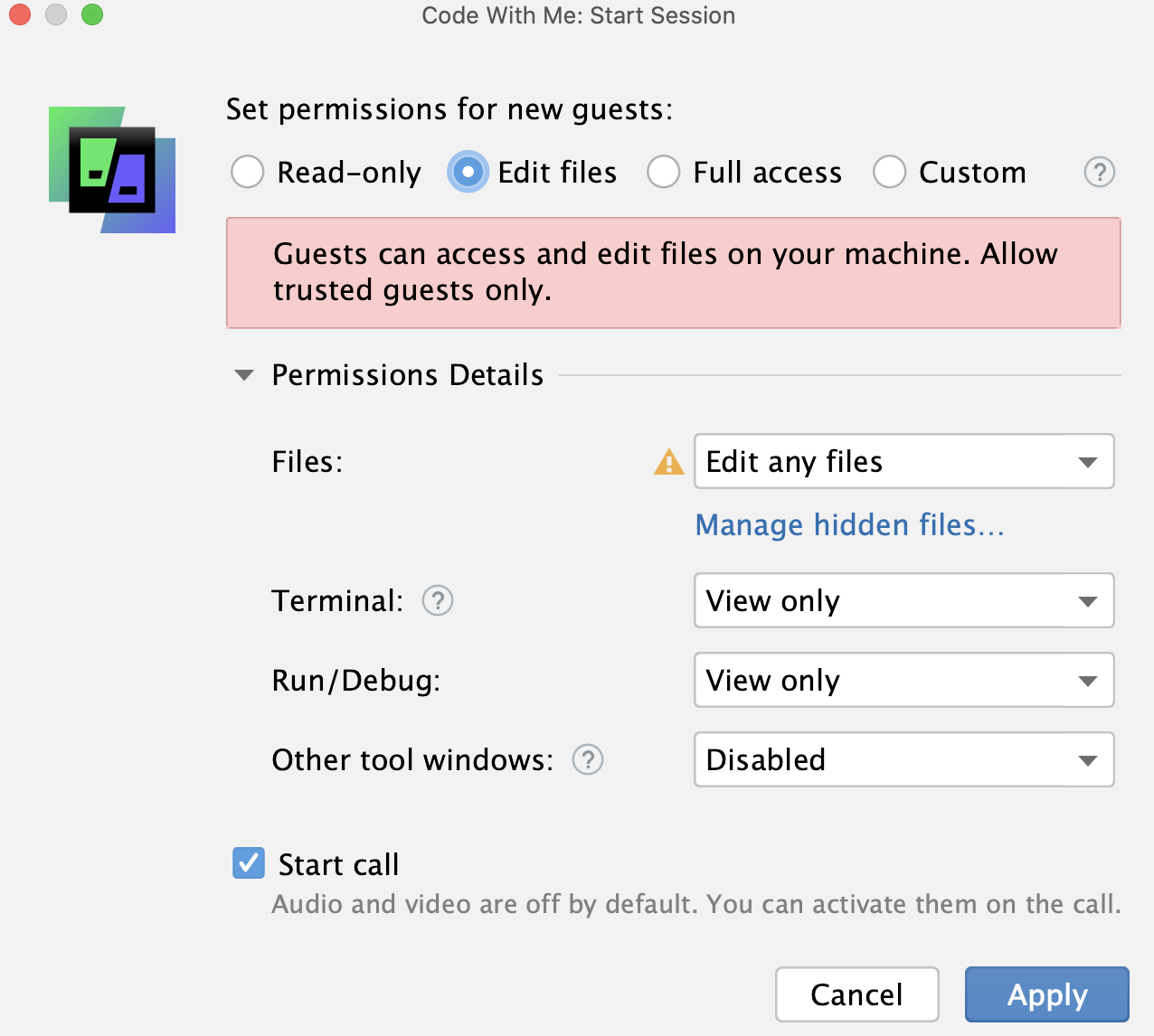 Edit files permissions