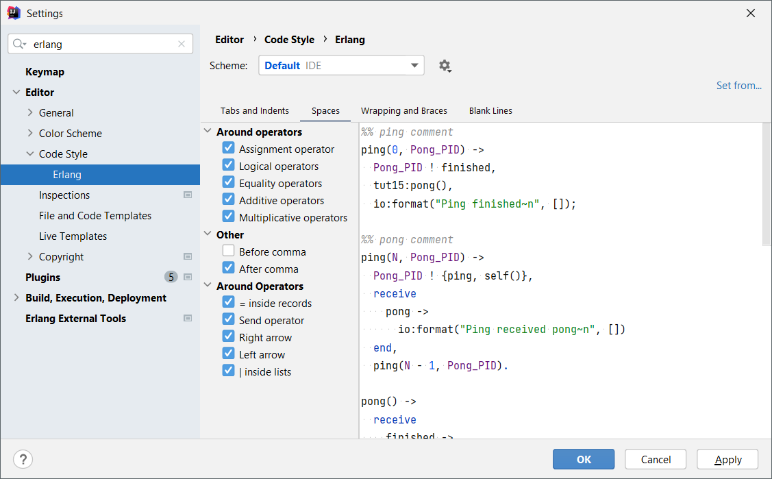 Erlang Code Style Settings