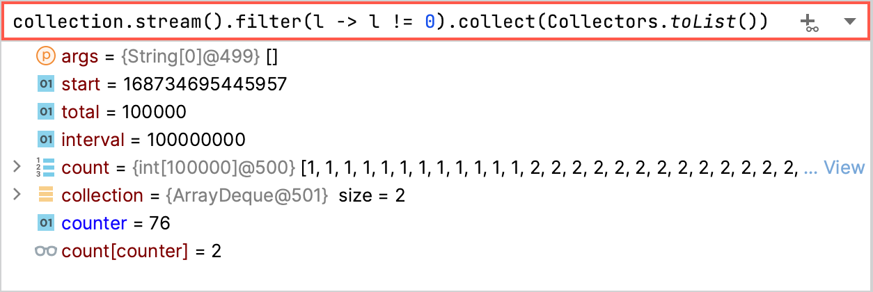 Expression in the Variables tab