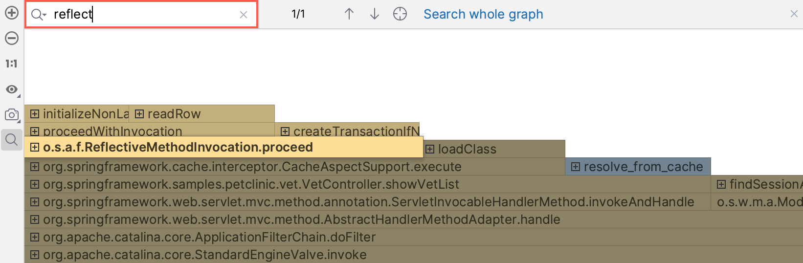 Using the search in the Flame Graph tab