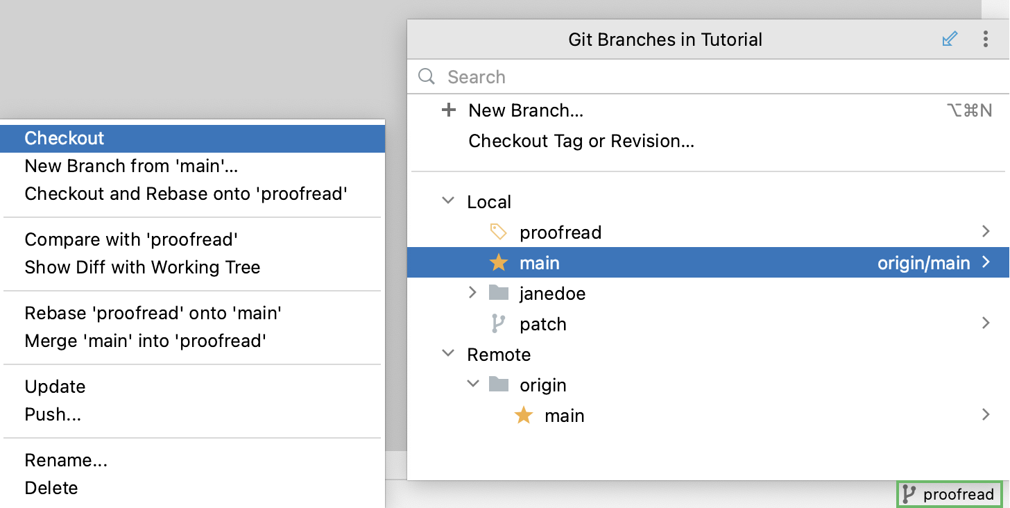 Manage Git Branches | Pycharm Documentation