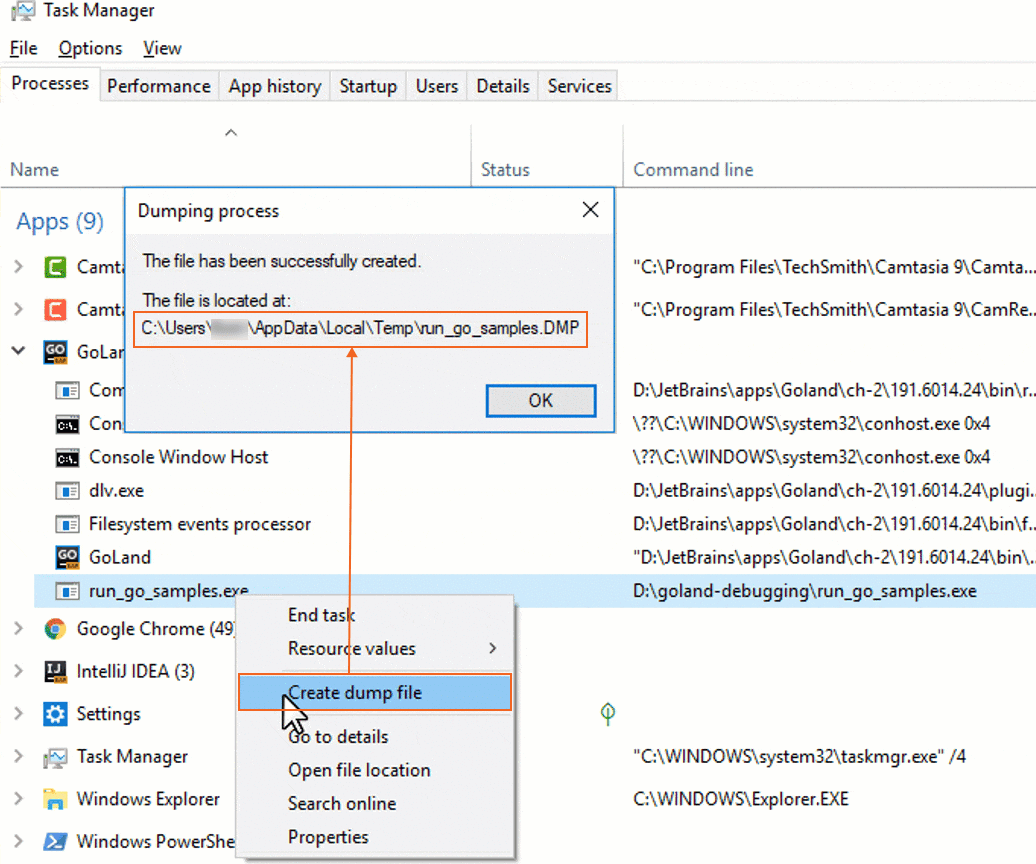Create the minidump file on Windows