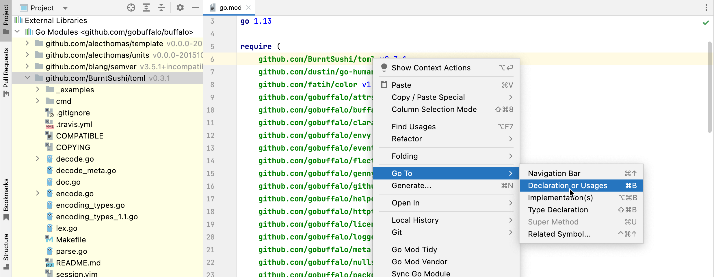 Navigate from a dependency import path to package source files