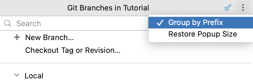 Group by Prefix option in the Branches popup