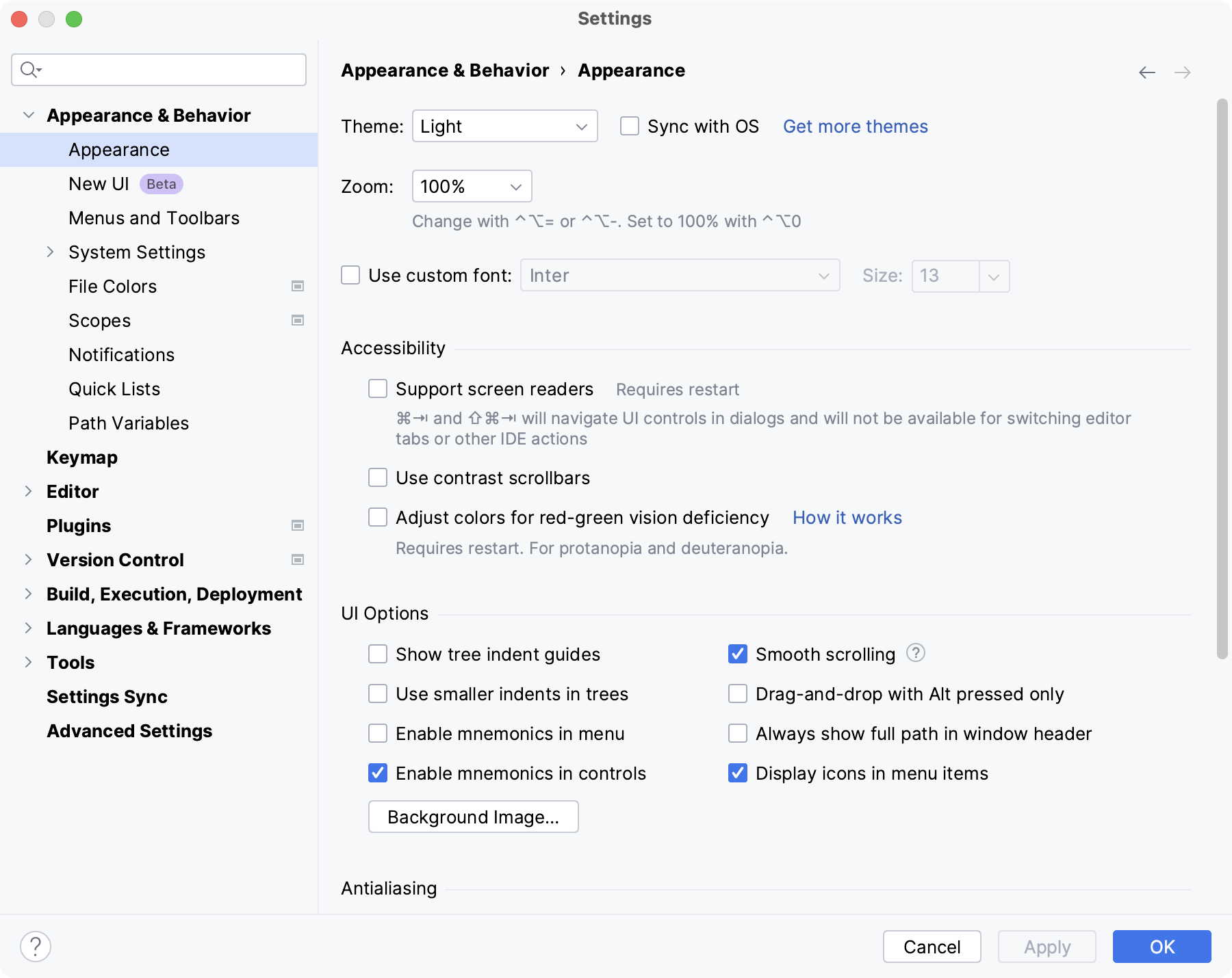 Settings | Appearance and Behavior | Appearance