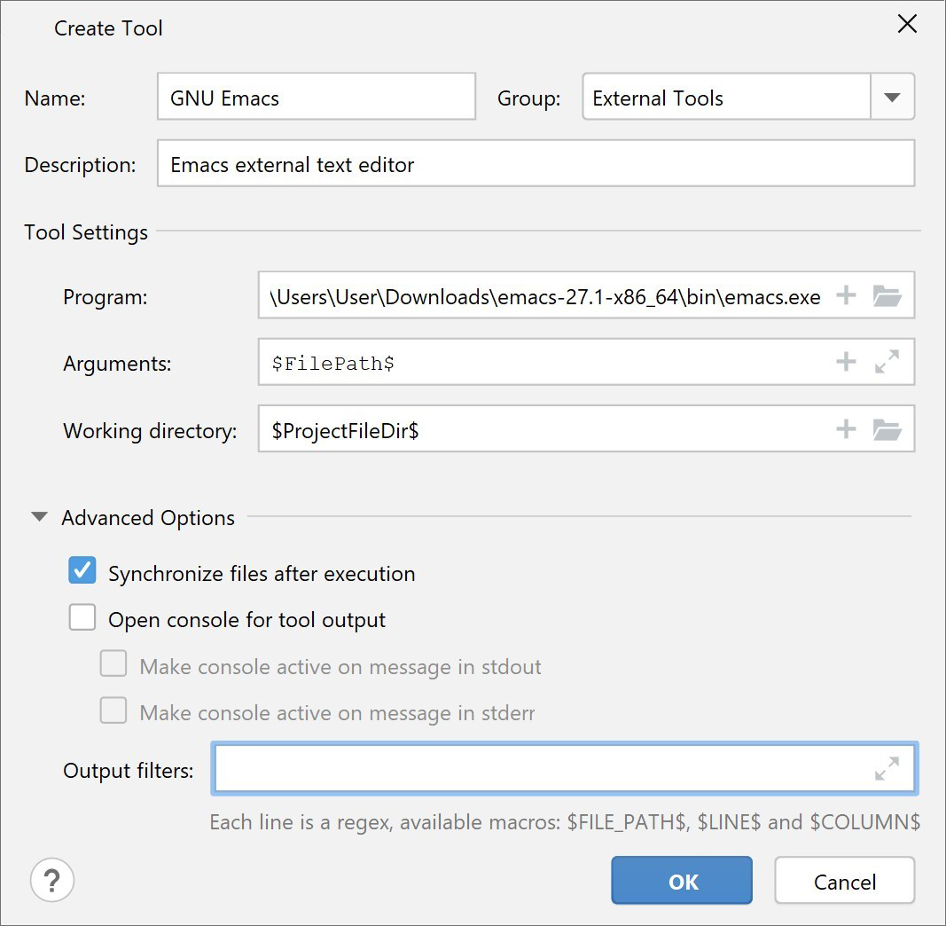 Create new tool in External Tools settings