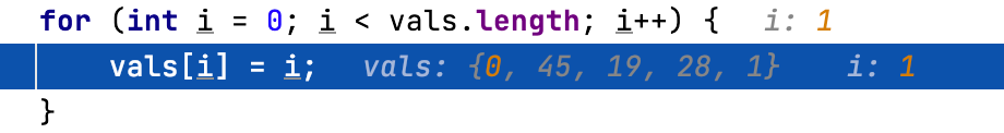 Inline values of the variables change with each step