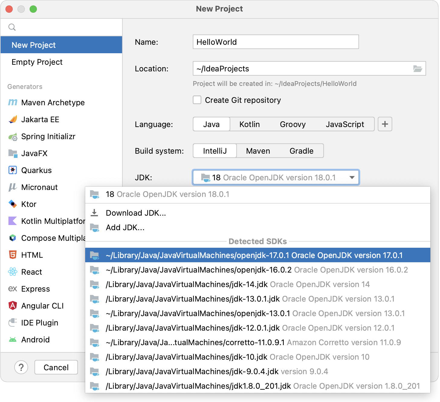 Creating the new project and adding the JDK