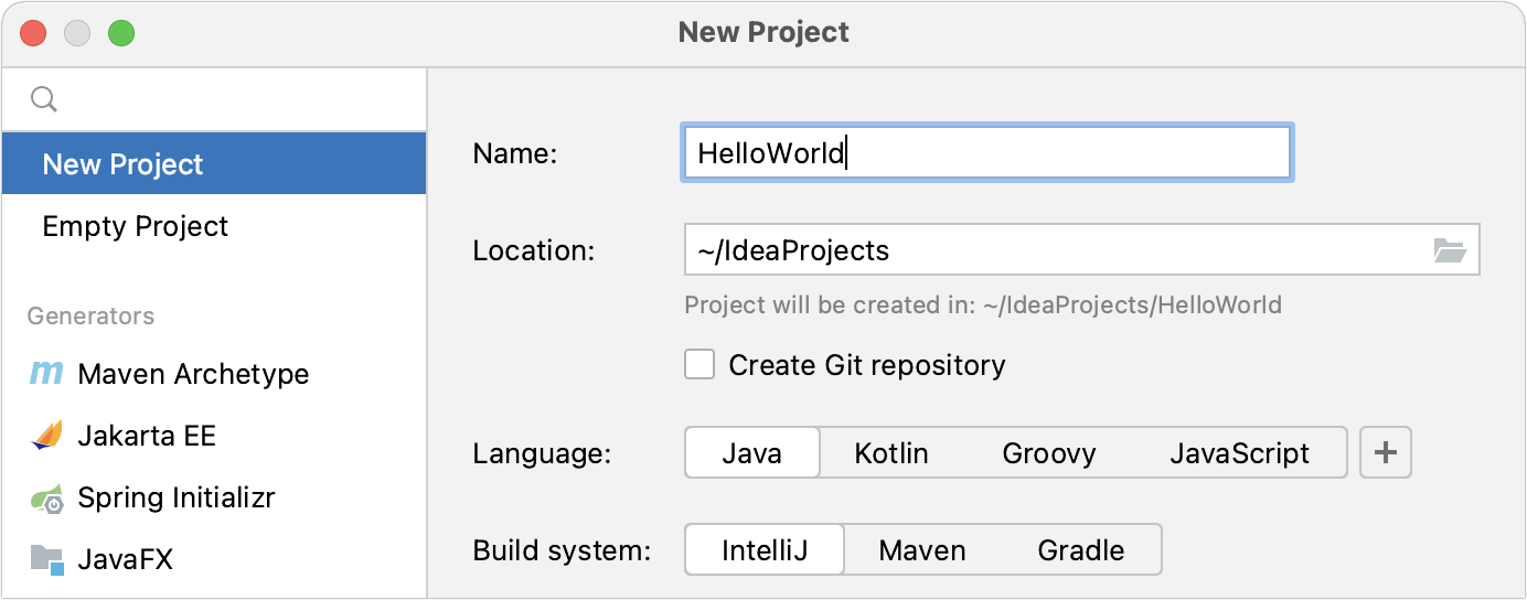 Creating a new Java project