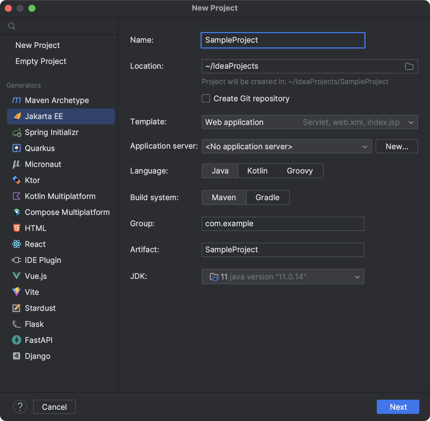 Creating new project with Hibernate support