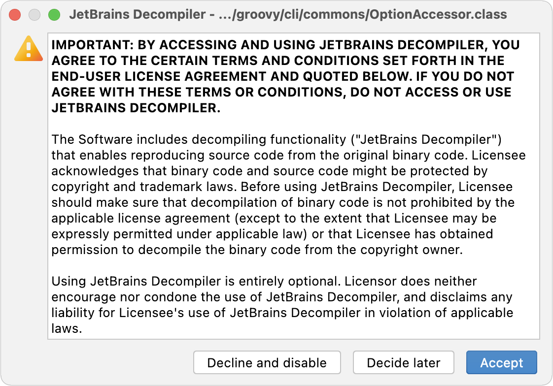 JetBrains Decompiler dialog