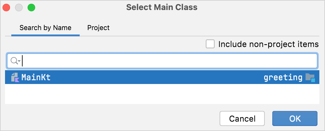 The Select Main Class dialog