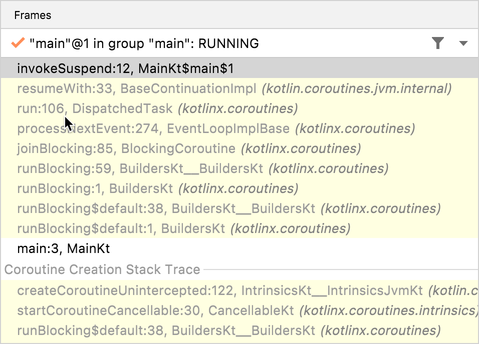 The coroutine creation stack