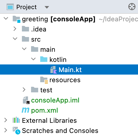 src/main/kotlin/main.kt in the Project tool window