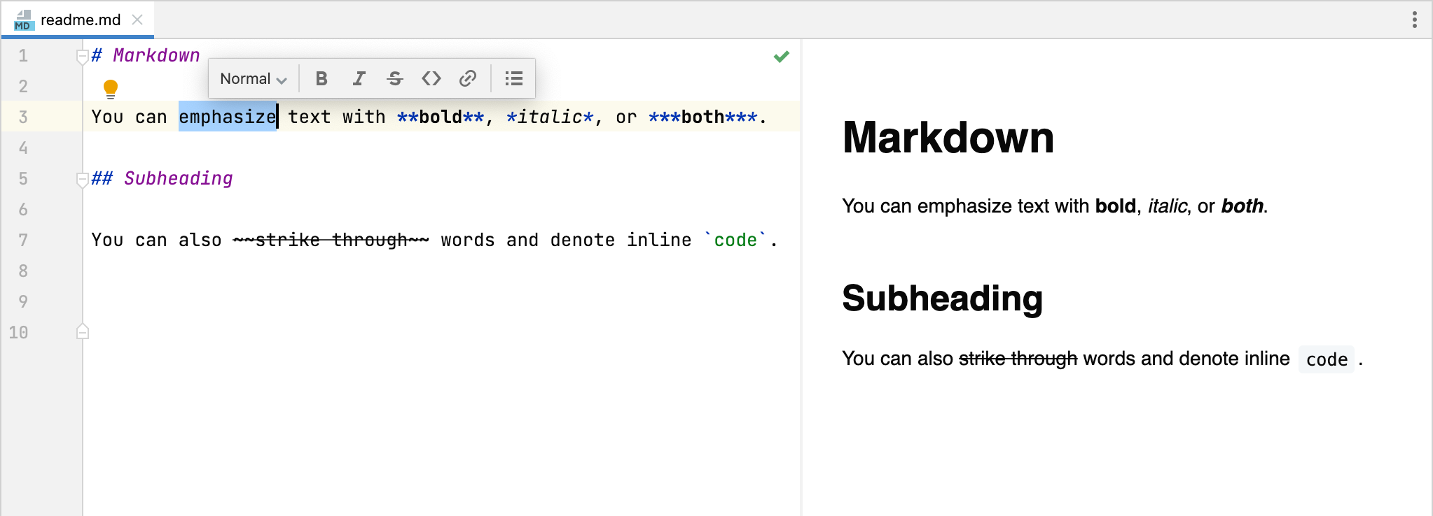 Markdown editor formatting toolbar