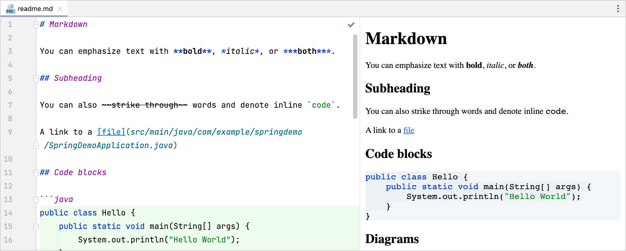 Markdown preview with a custom CSS that resembles GitHub rendering style