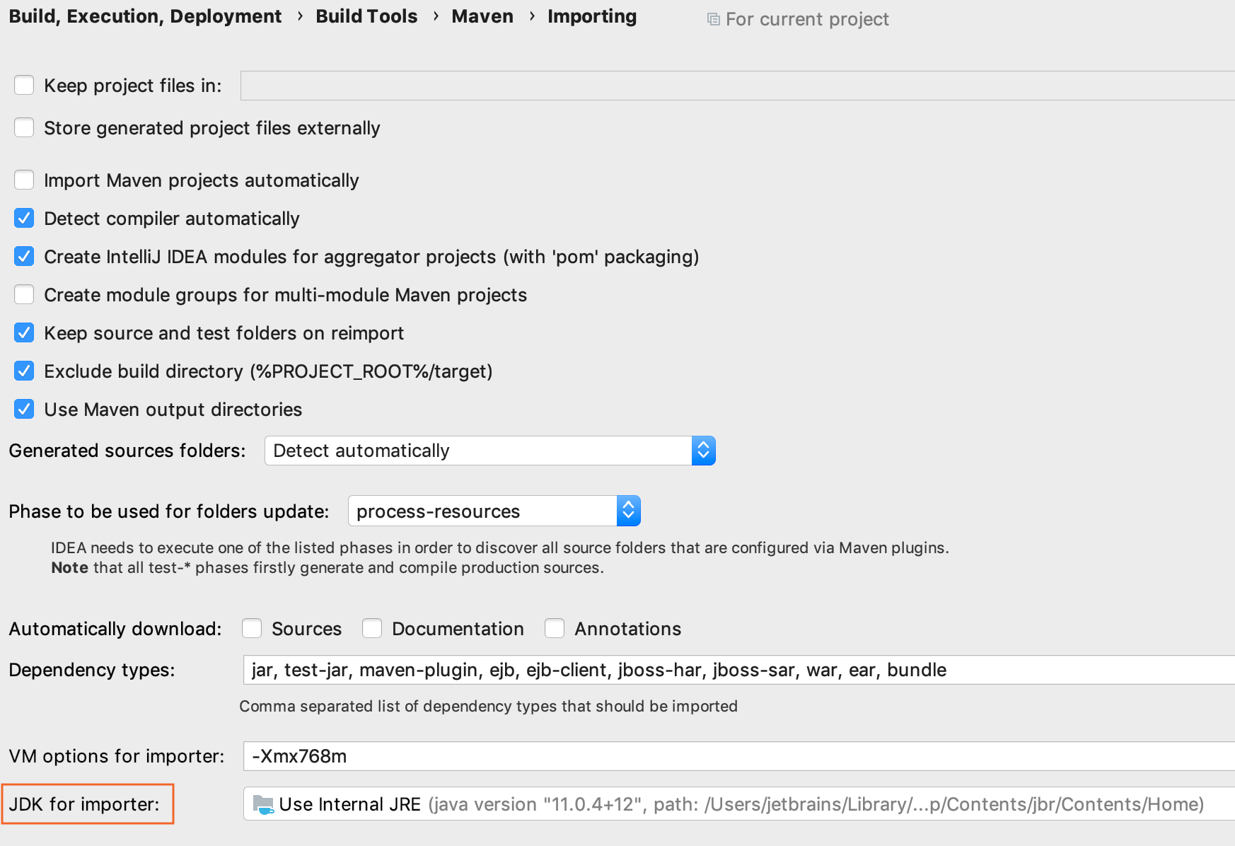 Maven Settings / Importing page