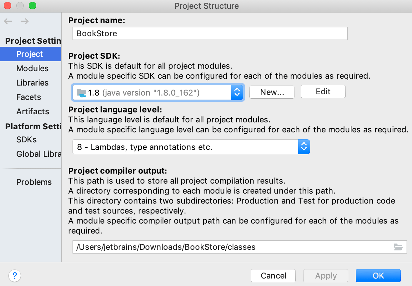 Project Structure dialog / Project page