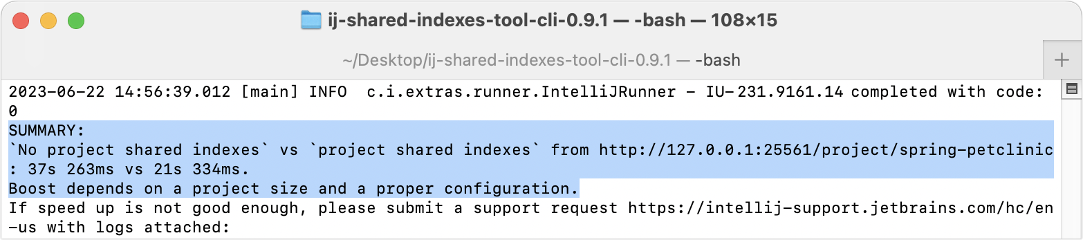 Estimated indexing time