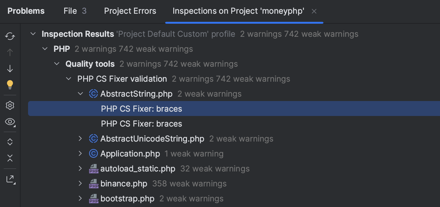 PHP CS Fixer inspections list