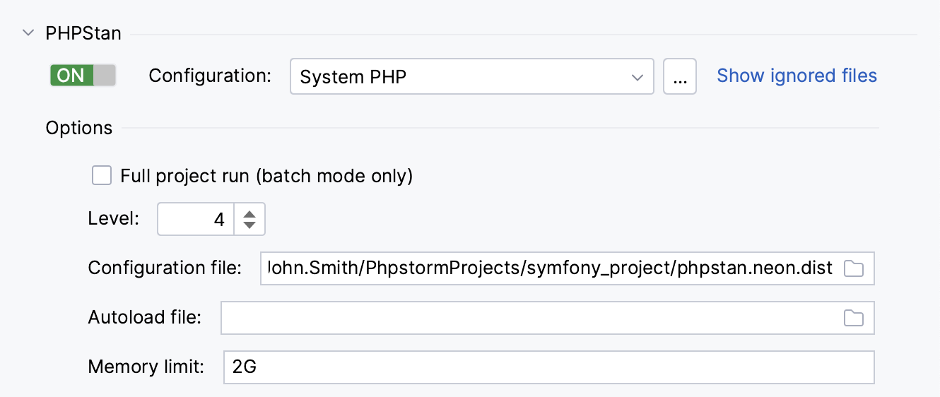 PHPStan settings