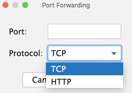 the Port Forwarding dialog