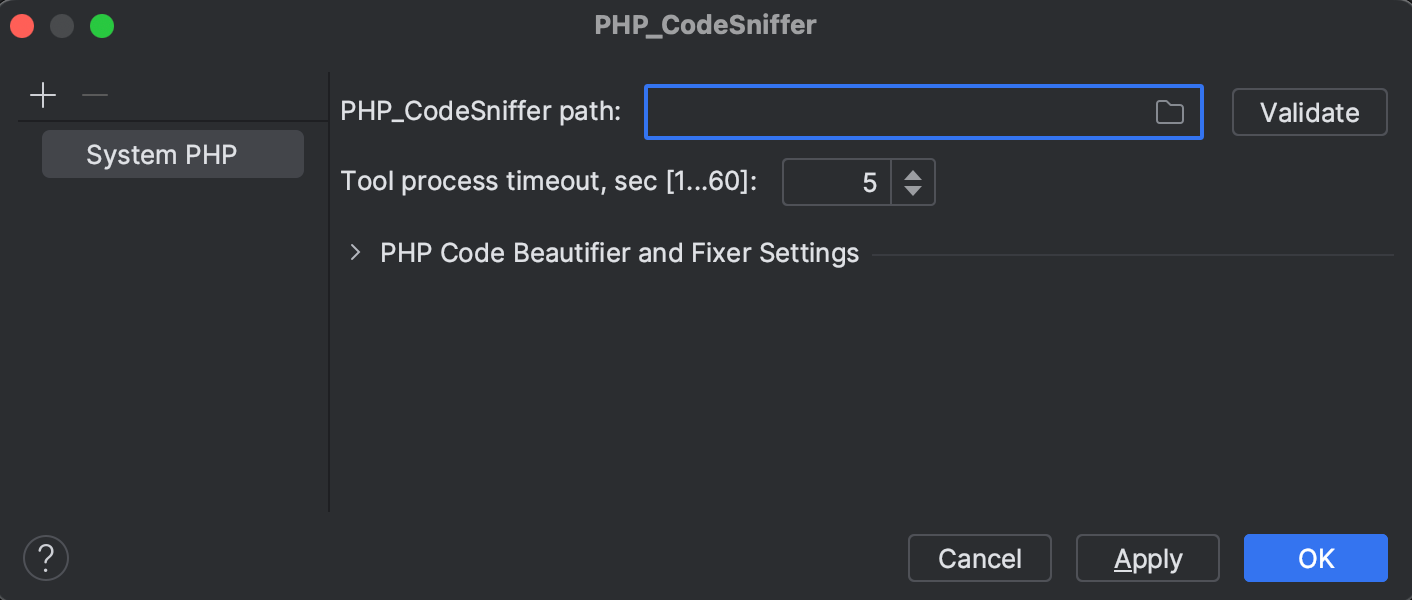 Empty PHP_CodeSniffer path field