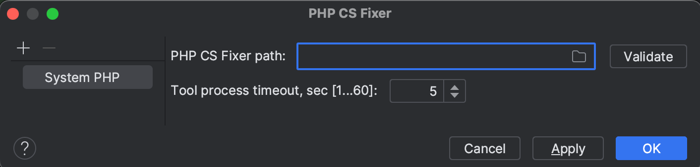 Empty PHP CS Fixer path field