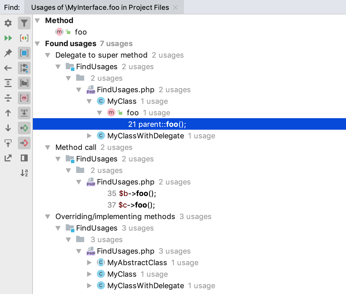 find usages with overridden