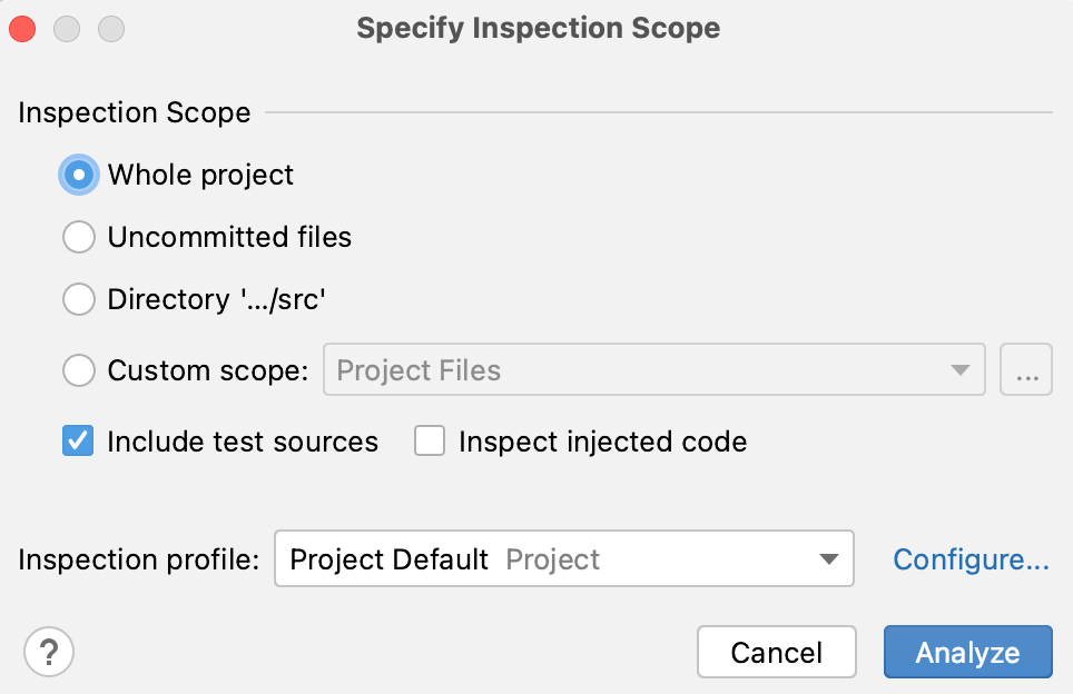 The Specify Inspection Scope dialog