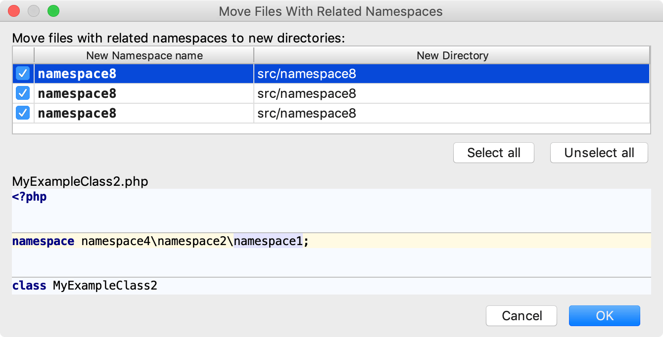 the Move Files With Related Namespaces dialog