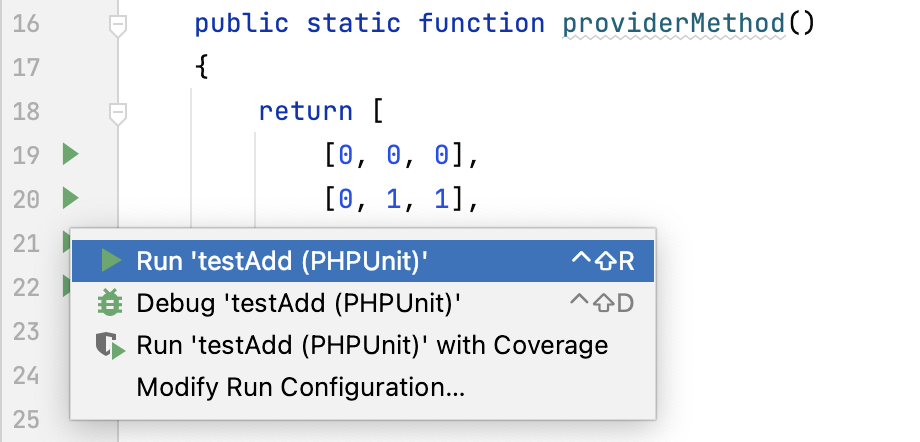 Run a PHPUnit test for a single data set