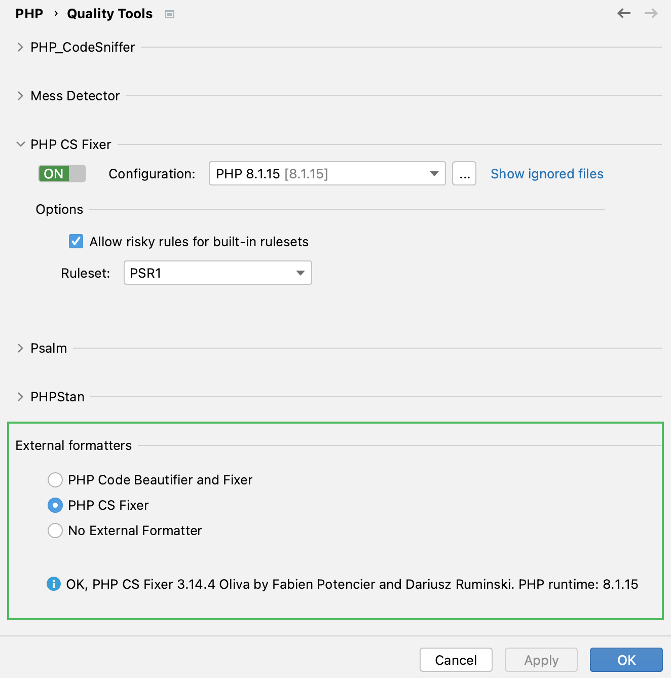 Select external formatter