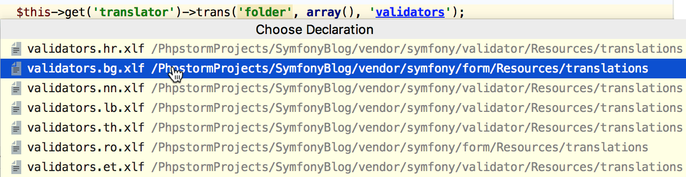 Navigate to Symfony translation domain