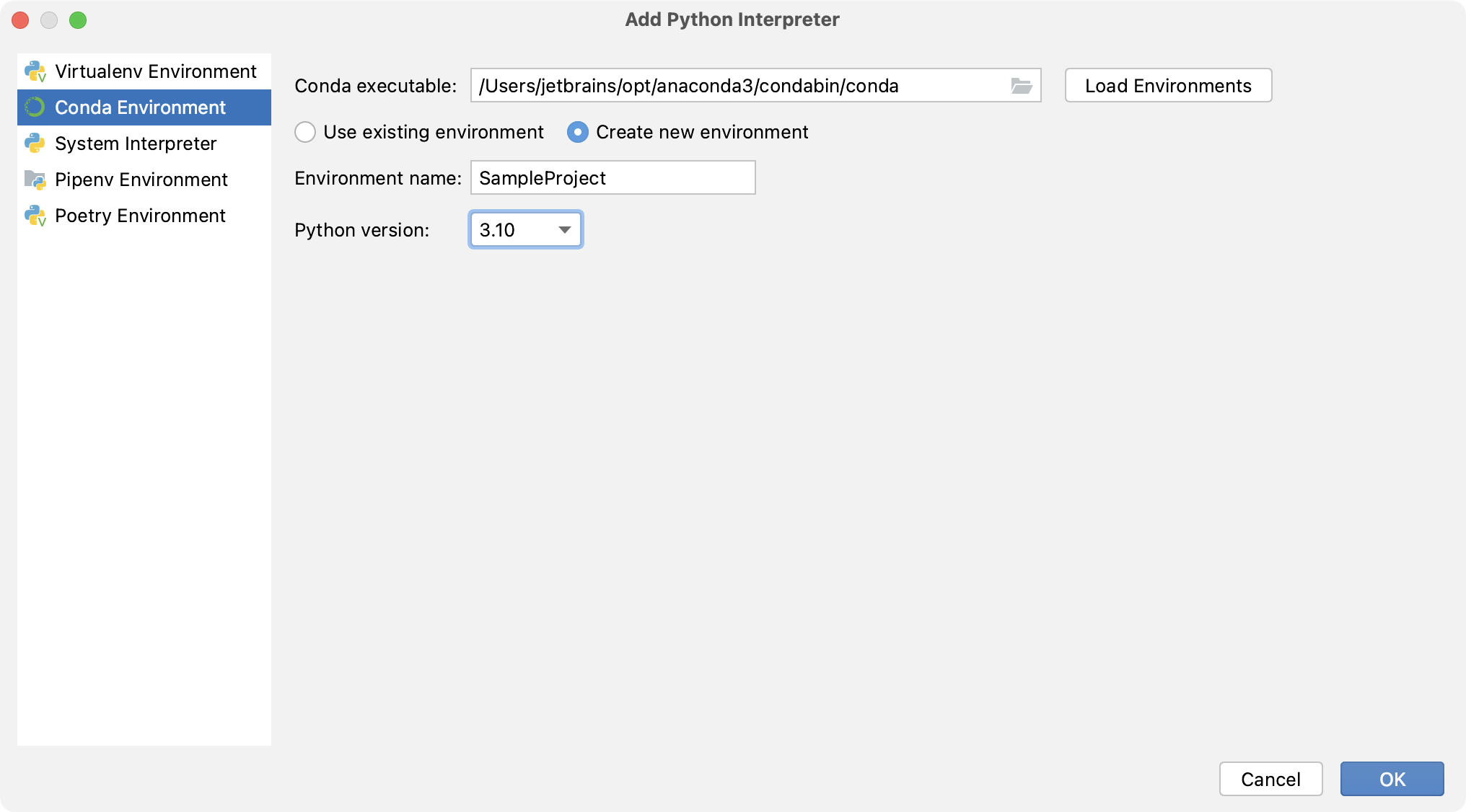 New Conda environment