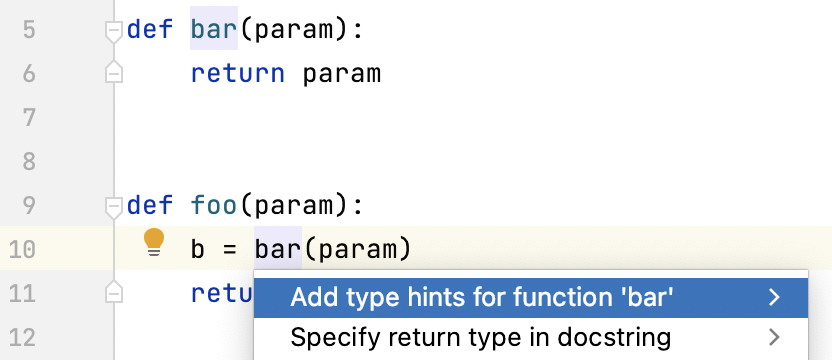 example of adding a type hint for a function