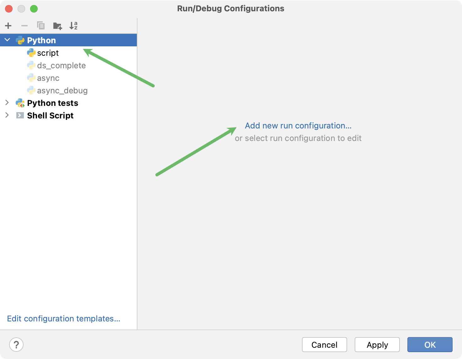 Creating a new run configuration